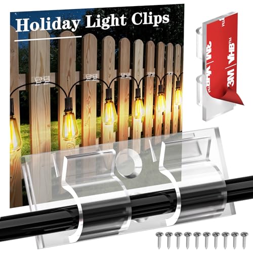 XHF 30PCS Clear Hooks for Outdoor String Lights Clips, Heavy Duty Adhesive with Holes and Screws, for Hanging Christmas Lighting - Image 1