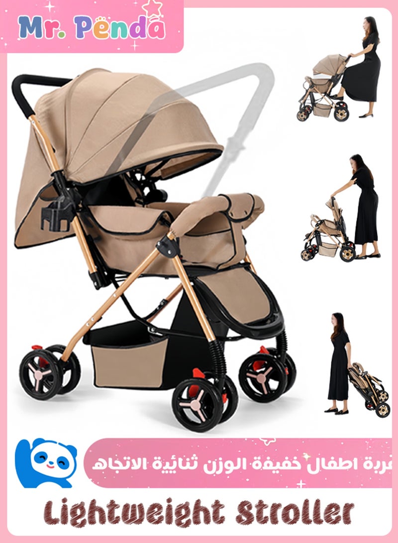 Mr. Penda Two-Way Baby Stroller, Lightweight Stroller, One-Click Foldable Baby Travel Stroller with Reversible Handle, Shock Absorbent System, Strong Brakes, Extra Wide Seat, Light Weight Stroller for New Born, Kids and Toddler (Brown) - Image 1