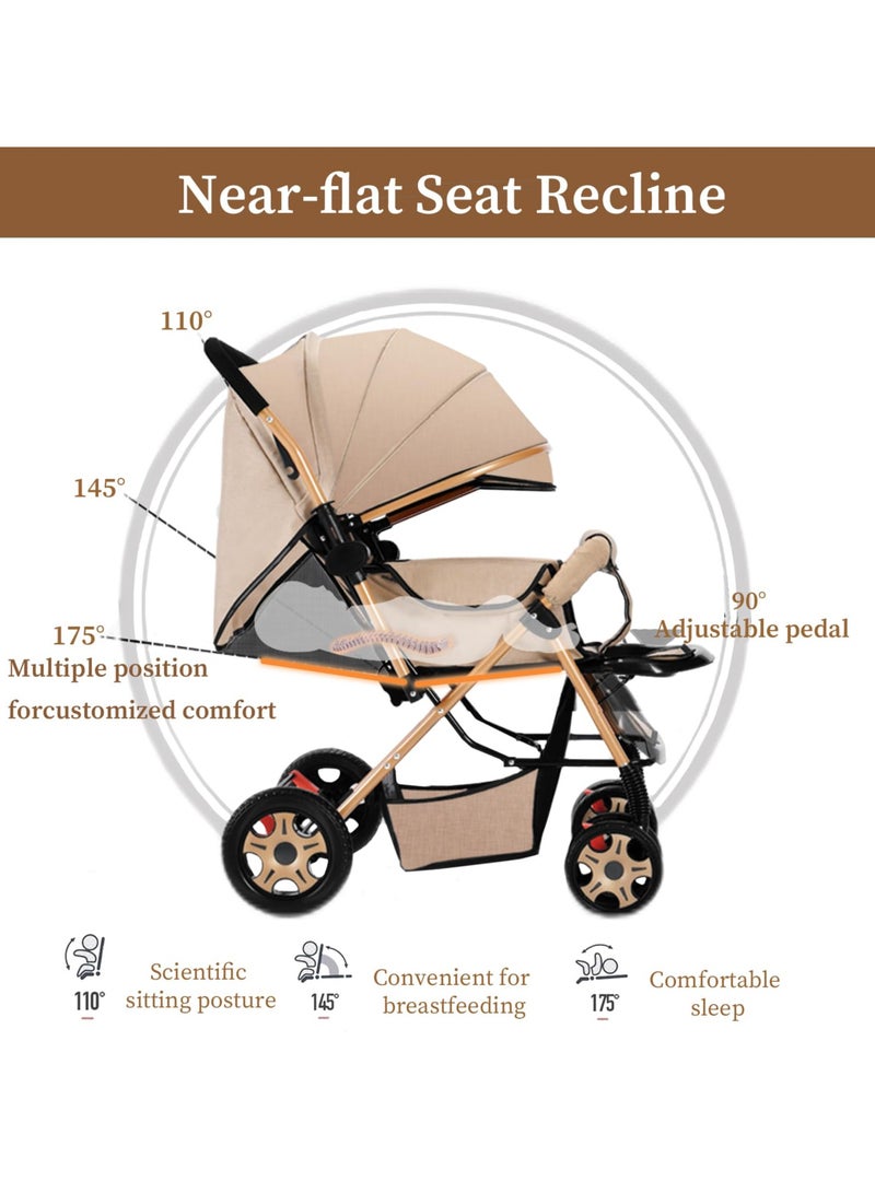 Mr. Penda Two-Way Baby Stroller, Lightweight Stroller, One-Click Foldable Baby Travel Stroller with Reversible Handle, Shock Absorbent System, Strong Brakes, Extra Wide Seat, Light Weight Stroller for New Born, Kids and Toddler (Brown) - Image 3