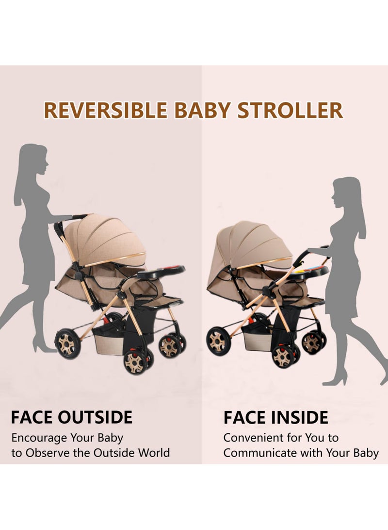 Mr. Penda Two-Way Baby Stroller, Lightweight Stroller, One-Click Foldable Baby Travel Stroller with Reversible Handle, Shock Absorbent System, Strong Brakes, Extra Wide Seat, Light Weight Stroller for New Born, Kids and Toddler (Brown) - Image 4