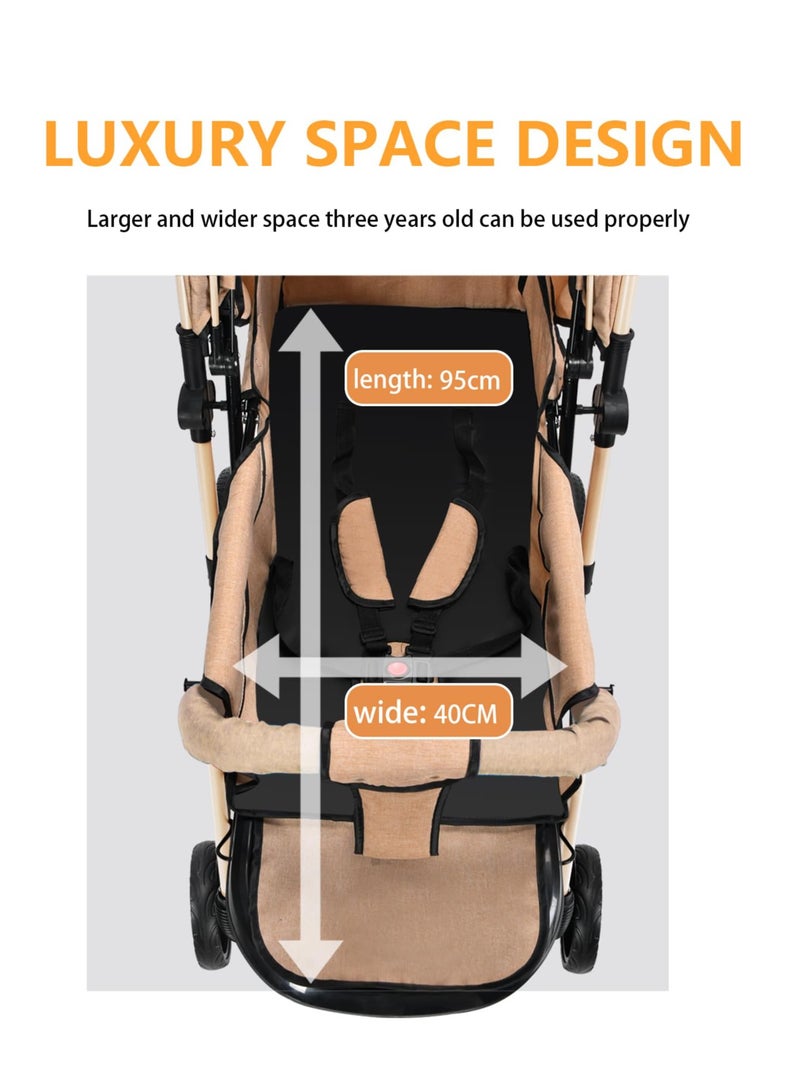 Mr. Penda Two-Way Baby Stroller, Lightweight Stroller, One-Click Foldable Baby Travel Stroller with Reversible Handle, Shock Absorbent System, Strong Brakes, Extra Wide Seat, Light Weight Stroller for New Born, Kids and Toddler (Brown) - Image 5