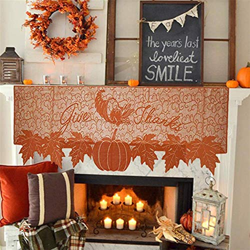 DoubleWood 20"x60" Thanksgiving Decor Fireplace Scarf Fireplace Cloth Pumpkin Lace Table Runner Fall Runner Mantle Scarves Cover for Thanksgiving Table Window Decoration (Fireplace Scarf Mantle Cover) - Image 5
