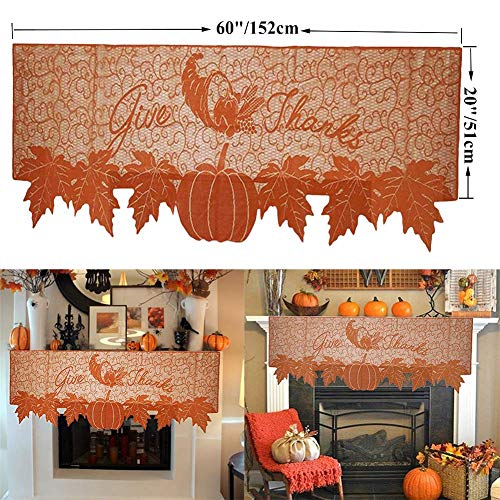 DoubleWood 20"x60" Thanksgiving Decor Fireplace Scarf Fireplace Cloth Pumpkin Lace Table Runner Fall Runner Mantle Scarves Cover for Thanksgiving Table Window Decoration (Fireplace Scarf Mantle Cover) - Image 4