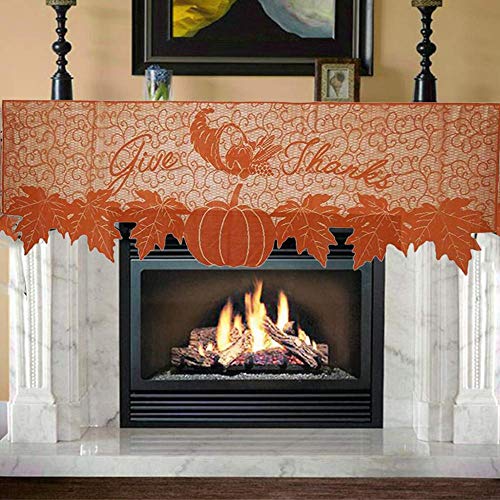 DoubleWood 20"x60" Thanksgiving Decor Fireplace Scarf Fireplace Cloth Pumpkin Lace Table Runner Fall Runner Mantle Scarves Cover for Thanksgiving Table Window Decoration (Fireplace Scarf Mantle Cover) - Image 1