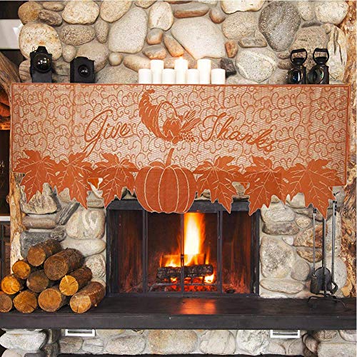 DoubleWood 20"x60" Thanksgiving Decor Fireplace Scarf Fireplace Cloth Pumpkin Lace Table Runner Fall Runner Mantle Scarves Cover for Thanksgiving Table Window Decoration (Fireplace Scarf Mantle Cover) - Image 2