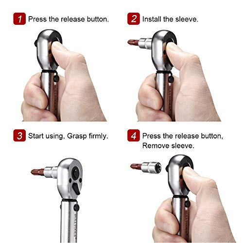 BULLTOOLS 1/4-inch Drive Click Torque Wrench Set Dual-Direction Adjustable 90-tooth Torque Wrench with Buckle (20-200in.lb / 2.26-22.6Nm) - Image 5