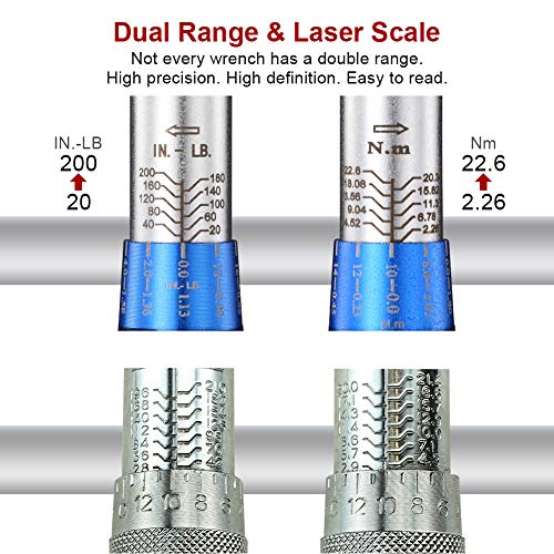 BULLTOOLS 1/4-inch Drive Click Torque Wrench Set Dual-Direction Adjustable 90-tooth Torque Wrench with Buckle (20-200in.lb / 2.26-22.6Nm) - Image 4