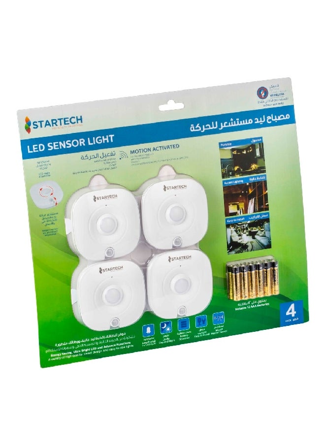4-Piece Energy Saving Motion-Activated Rotatable LED Sensor Light White 83.5 x 81.5 x 28 mm PL901PIR-4P