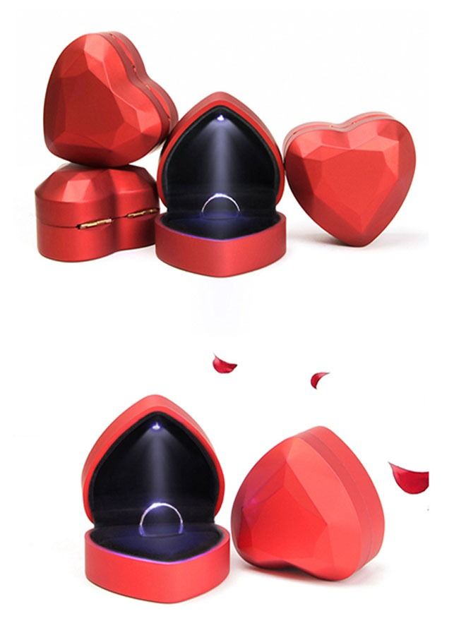 Ant Heart Shaped Ring Gift Box with LED Light, Earrings Jewellry Display Gift Box for Wedding Engagement Birthday and Anniversary(Red)  - Image 4