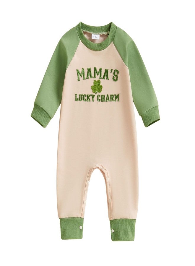 Lamuusaa Newborn Baby Boy St. Patricks Day Outfit Long Sleeve Lucky Charm Embroidery Romper One Piece Jumpsuit 0-18M (Apricot, 0-3 Months) - Image 1