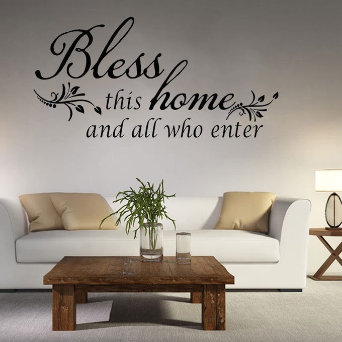 WALL STICKERS FAMILY LETTER QUOTE WATERPROOF HOME DECOR WALL STICKER REMOVABLE VINYL DECAL ART MURAL FOR LIVING ROOM BEDROOM BLESS THIS HOME