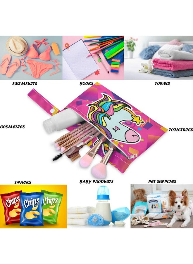 visesunny Magic Unicorn Head Bright Pink Hipster Trendy 2Pcs Wet Bag With Zippered Pockets Washable Reusable Roomy For Travelbeachpooldaycarestrollerdiapersdirty Gym Clothes Wet Swimsuits Toil  - Image 4