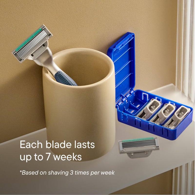 Harry's Plus Razor Shaving Kit for Men - Premium Handle and 3 Razor Blade Cartridges - Advanced Pivoting System - Tide - Image 3