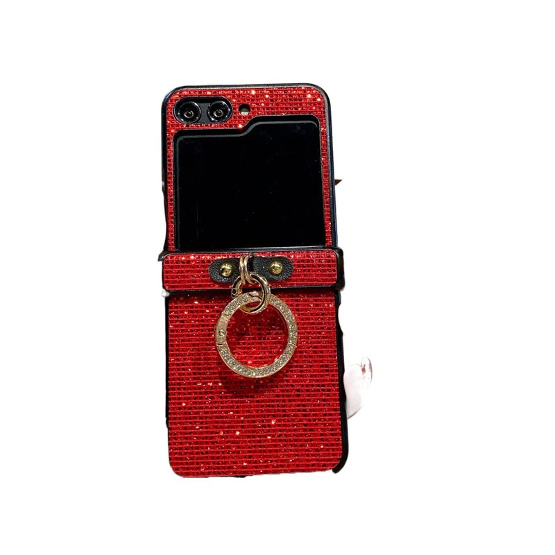 غطاء واقي | مقاوم لبصمات الأصابع | أحمر ملمس جلد | حماية من السقوط | مقاوم للصدمات لـ Samsung Galaxy Z Flip 5 - Image 1