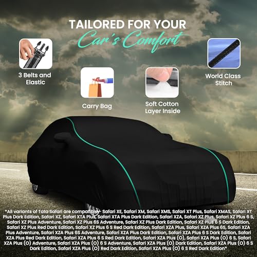 Autofy Car Cover Waterproof Glory-Piping for Tata Safari [Year 2021 Onwards] - Safari Car Cover Dust & UV Protection Safari Car Body Cover with Mirror Pocket Soft Cotton Lining - Image 2