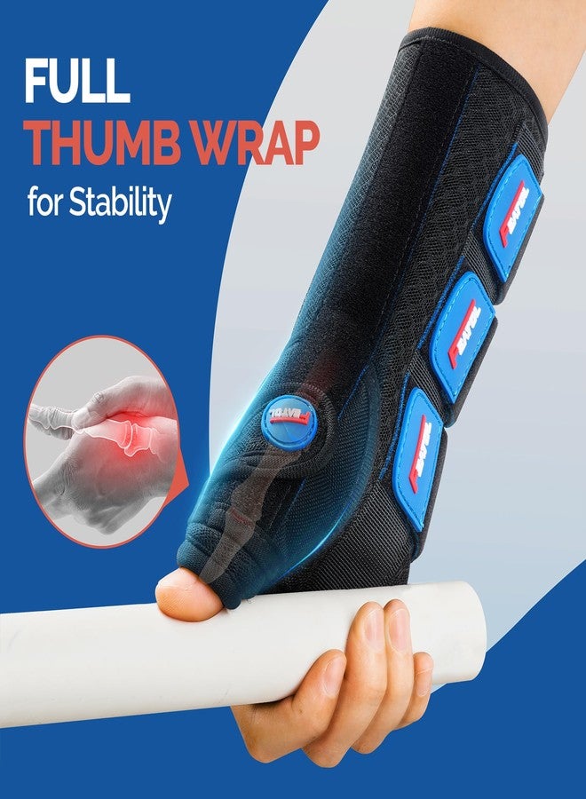 FEATOL Carpal Tunnel Wrist Brace Night Support, Thumb Spica Splint Right Hand for De Quervains Tenosynovitis, Tendonitis, Thumb Brace for Women Men, Black Blue, Small/Medium - Image 2