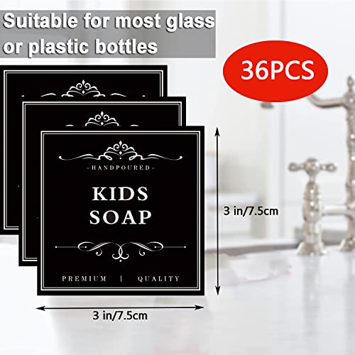 DNSEN 36 PCS Printed Waterproof Labels for Shampoo and Conditioner Bottles,Bathroom Soap Dispenser Organization Label Stickers Black - Image 2