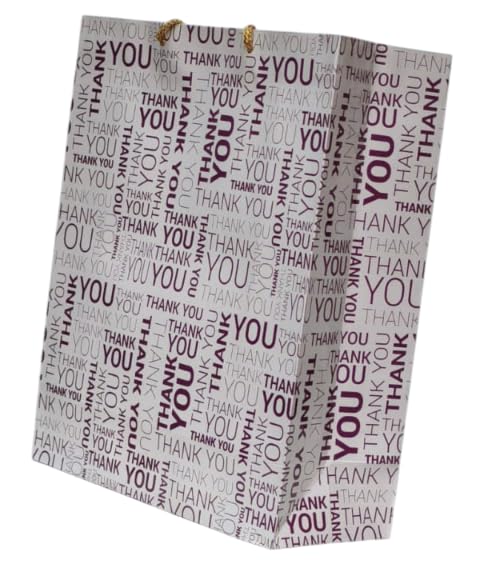 Generic Pack of 50 Premium 280 GSM Paper Bags with 'Thank You' Print - Size: 10 Inches Length x 12 Inches Height x 4 Inches Side Gusset - Available in a Box ||  - Image 3