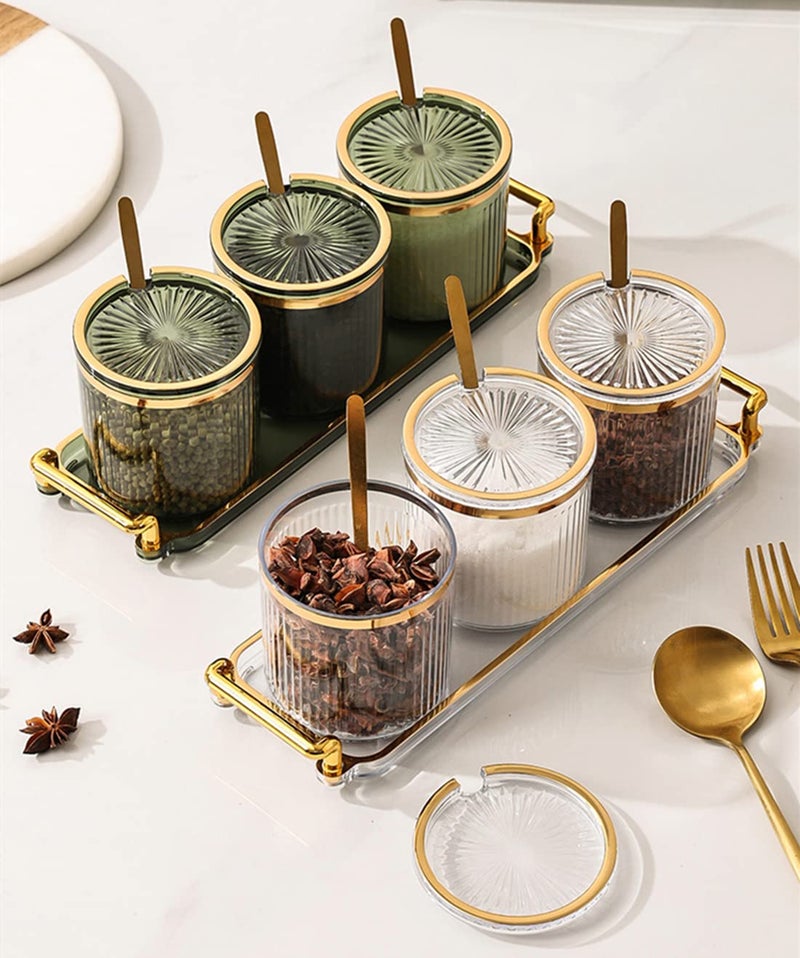 NAN Wind Acrylic Condiment Spice Jars,Condiment Spice Box With Lids and Spoons and Tray,Clear Plastic Condiment Canisters,Seasoning Box 3 Pack,Seasoning Box Set for Kitchen to Storage Salt,Paprika,Sugar - Image 3