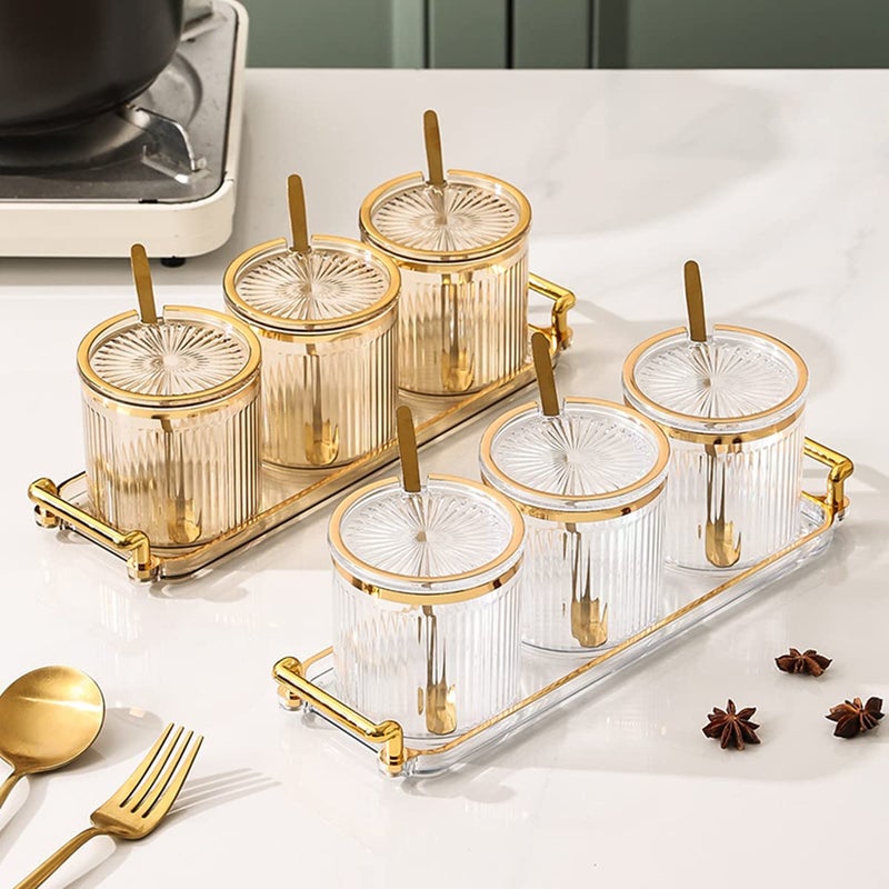 NAN Wind Acrylic Condiment Spice Jars,Condiment Spice Box With Lids and Spoons and Tray,Clear Plastic Condiment Canisters,Seasoning Box 3 Pack,Seasoning Box Set for Kitchen to Storage Salt,Paprika,Sugar - Image 2