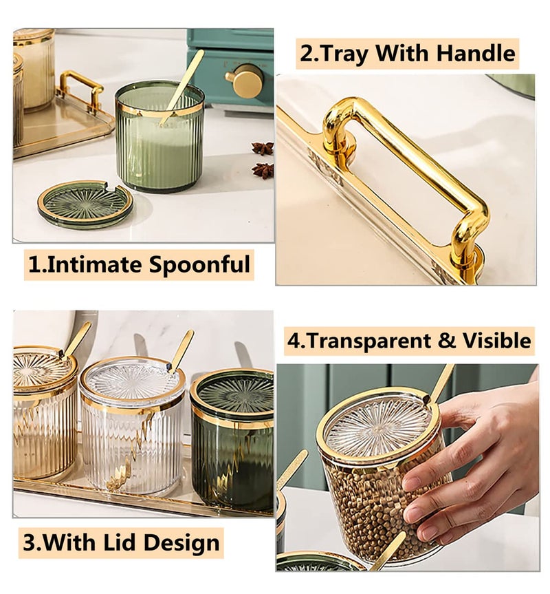 NAN Wind Acrylic Condiment Spice Jars,Condiment Spice Box With Lids and Spoons and Tray,Clear Plastic Condiment Canisters,Seasoning Box 3 Pack,Seasoning Box Set for Kitchen to Storage Salt,Paprika,Sugar - Image 5