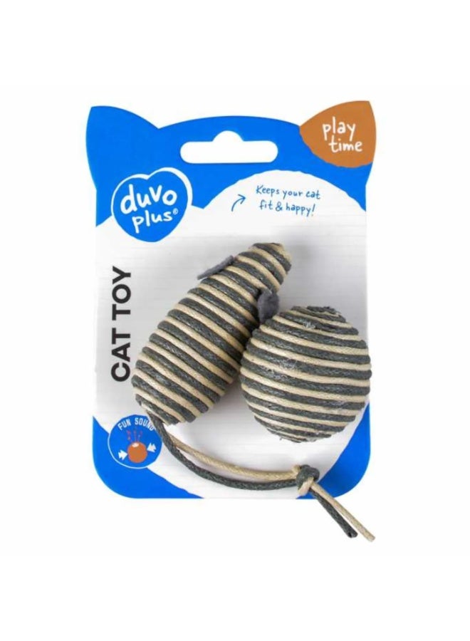 Duvo + Duvo+ Rope Mouse & Ball Cat Toy – Grey 17.5x3.5x2.5cm - Image 1
