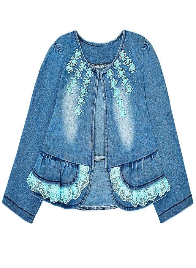 Peacolate 6M-4Years Spring Fall Baby Girls Clothing Set 3pcs Long Sleeve Dress Denim Jacket and Jeans(Blue,3-4Years) - Image 3