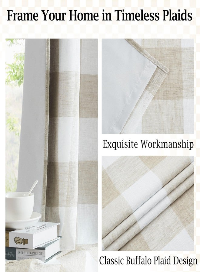 Bapawfish Tan White Buffalo Plaid Full Blackout Curtain Panel 72 Inch,Farmhouse Geo Checkered Drape with Darkening Liners,Grommet Energy Efficient Window Treatment for Bedroom Living Room,40"Wx72"Lx2 - Image 5