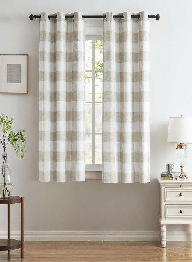 Bapawfish Tan White Buffalo Plaid Full Blackout Curtain Panel 72 Inch,Farmhouse Geo Checkered Drape with Darkening Liners,Grommet Energy Efficient Window Treatment for Bedroom Living Room,40"Wx72"Lx2 - Image 2