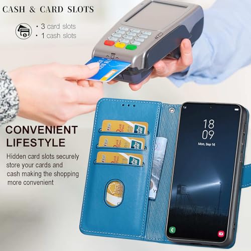 KENHONER Designed for iPhone 17 Pro Max Case Wallet,Women Flip Folio Cover with Embossed PU Leather Stand Credit Card Holders Slots Wrist Strap Phone Case for iPhone 17 Pro Max (Blue Butterfly) - Image 5