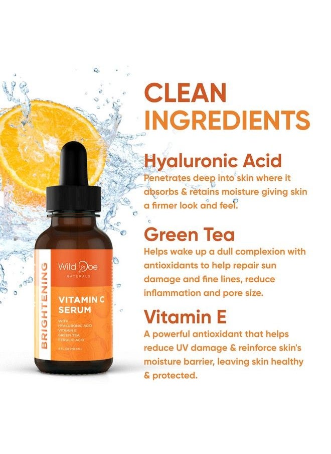 Wild Doe Naturals - Vitamin C Serum For Face With Hyaluronic Acid Firming Anti Aging Serum Pore Minimizer Acne Scars And Dark Spot Remover For Face Vitamin C Facial Serum + Ferulic Acid Vitamin E Green Tea 4 Oz - Image 1