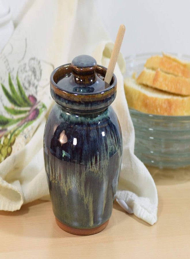 Modern Artisans American Made Stoneware Pottery Honey Pot Jar in Midnight Blue, 5" - Image 3