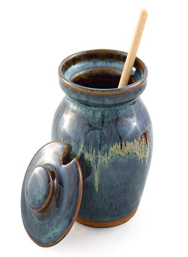 Modern Artisans American Made Stoneware Pottery Honey Pot Jar in Midnight Blue, 5" - Image 4