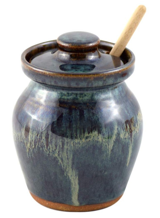 Modern Artisans American Made Stoneware Pottery Honey Pot Jar in Midnight Blue, 5" - Image 2