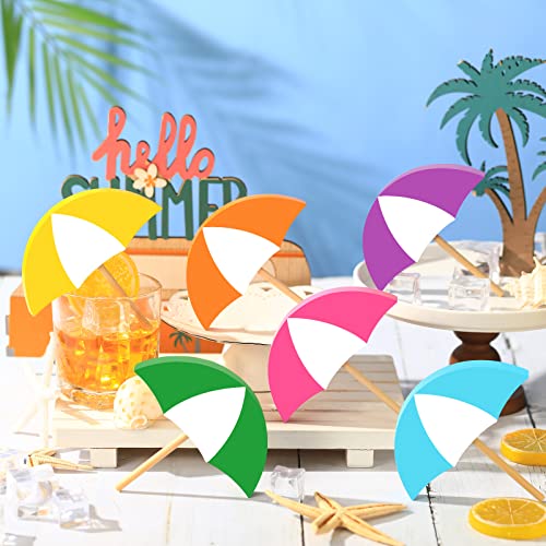 Jetec 6 Pcs Spring Summer Wooden Decor Colorful Umbrella Table Centerpieces Tiered Tray Decor Set Wooden Sun Shade Parasol Block Signs for Farmhouse Home Shelf OfficeSun Shade Umbrella