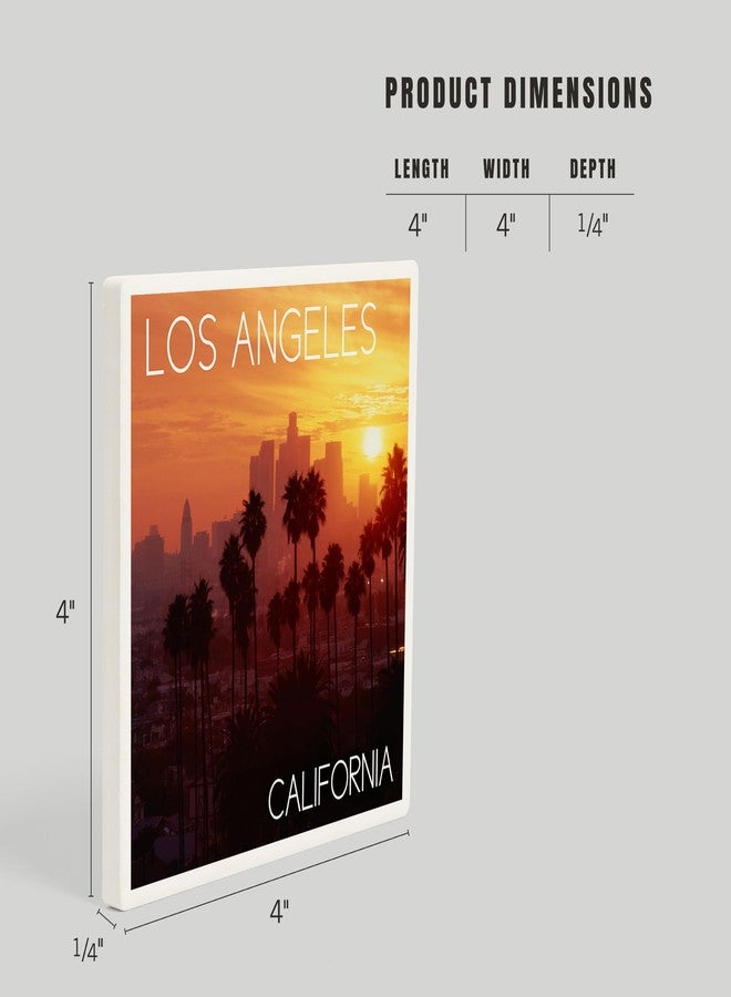 Lantern Press Los Angeles, California, Skyline and Palms (Absorbent Ceramic Coaster, Single, Cork Back, Kitchen Table Decor) - Image 5