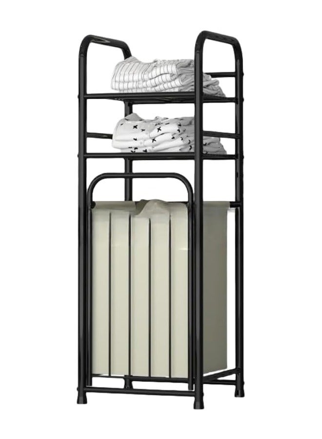 Dirty Clothes Basket Storage Rack Assembly Bathroom Laundry Rack Multifunctional Rack Black  - Image 1