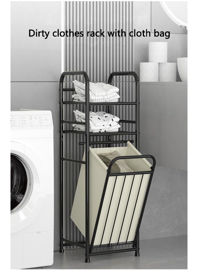 Dirty Clothes Basket Storage Rack Assembly Bathroom Laundry Rack Multifunctional Rack Black  - Image 5