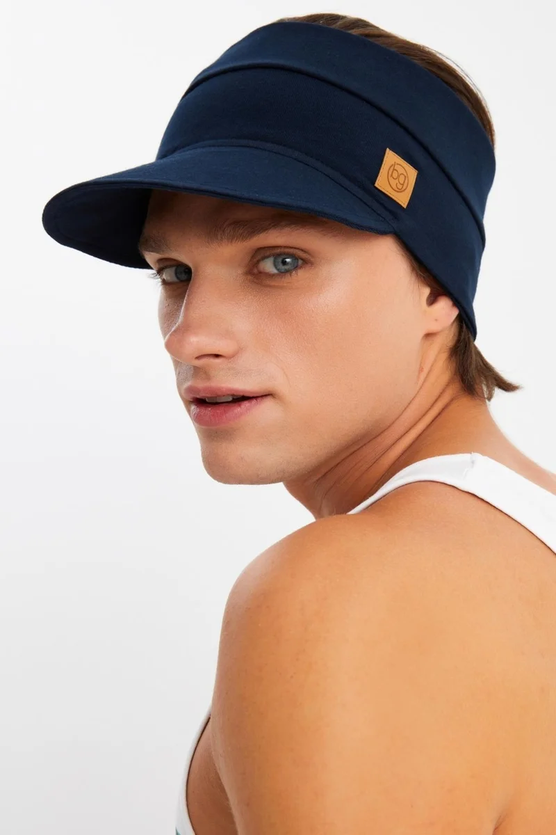 بوتيكجيز Navy Blue Men's UV Protected Cotton Combed Combed Tennis Golf Style Visor Hat Visor-Sweatproof