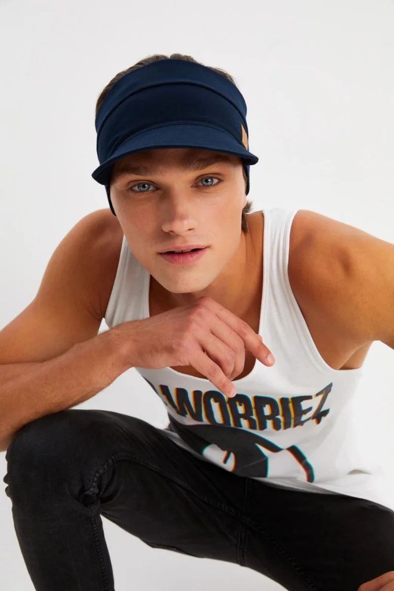 بوتيكجيز Navy Blue Men's UV Protected Cotton Combed Combed Tennis Golf Style Visor Hat Visor-Sweatproof