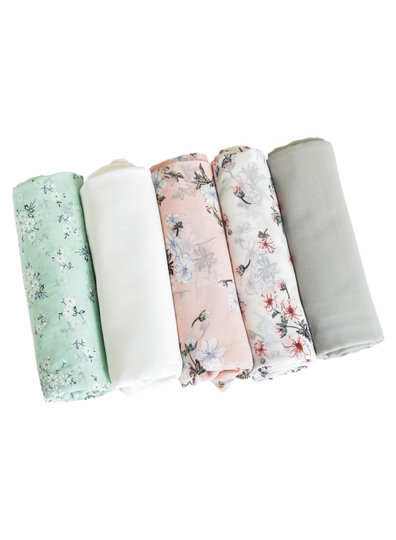 ADEEB-5 Pieces Hijab Scarfs  for Women - Premium Quality Chiffon, Solid and Printed Unique Hijab Gift Box - Image 1