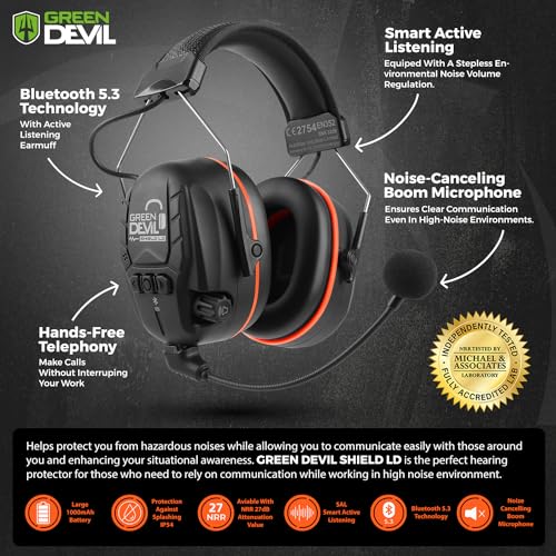 GREEN DEVIL Electronic Bluetooth Hearing Ear Protection Headphones With Boom Microphones 27dB Noise Cancelling Earmuffs - Image 3