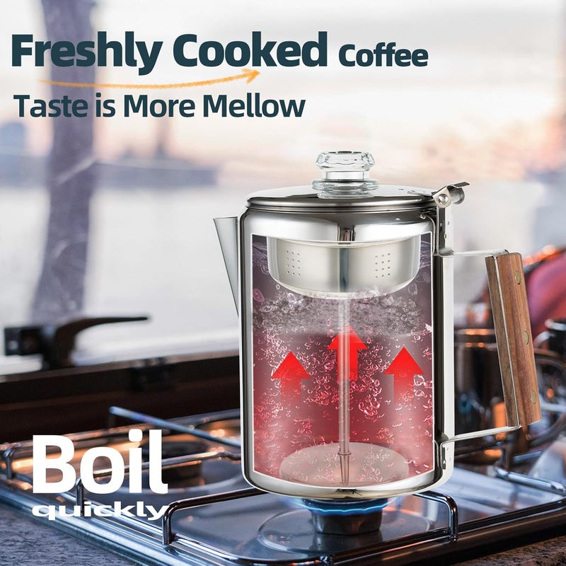 MEREZA Camping Coffee Pot Stovetop Coffee Maker Percolator Campfire Coffee Pot Stainless Steel Coffee Pot Camping Outdoors Home 9 Cup No Aluminum & Plastic Fast Brew - Image 4