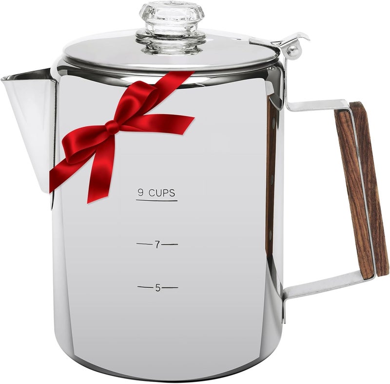 MEREZA Camping Coffee Pot Stovetop Coffee Maker Percolator Campfire Coffee Pot Stainless Steel Coffee Pot Camping Outdoors Home 9 Cup No Aluminum & Plastic Fast Brew - Image 1