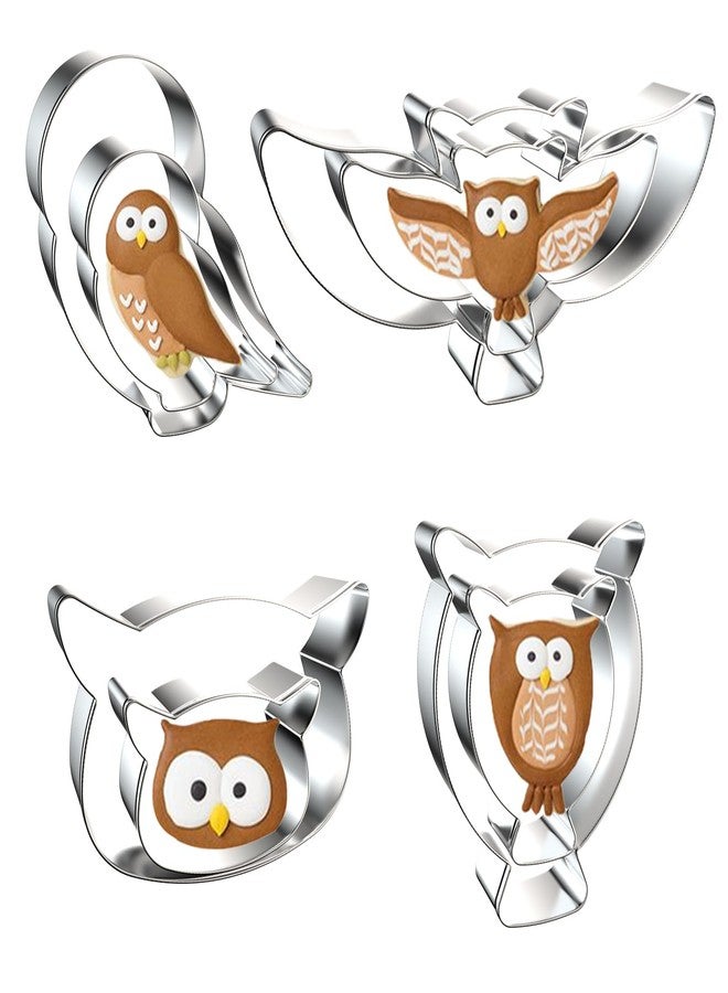 azflyife Owl Cookie Cutter Set - Large and Small - Spread Wings Owl, Owl Face, Owl Head, Great Horned Owl - 8 Pieces Bird Animal Stainless Steel Metal Biscuit Fondant Mold Cookie Cutters Shapes for Baking - Image 1