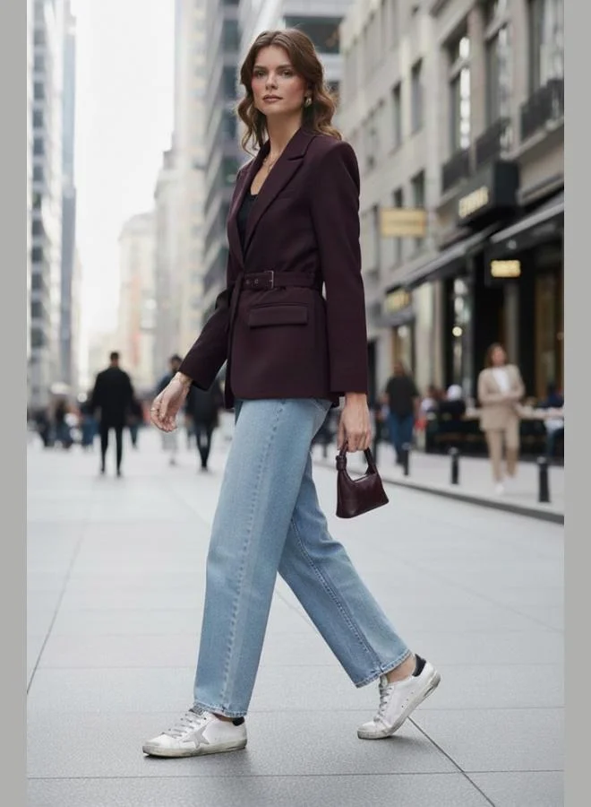 ليلا جاكيت بليزر نسائي بحزام مزدوج الصدر بقصة عادية