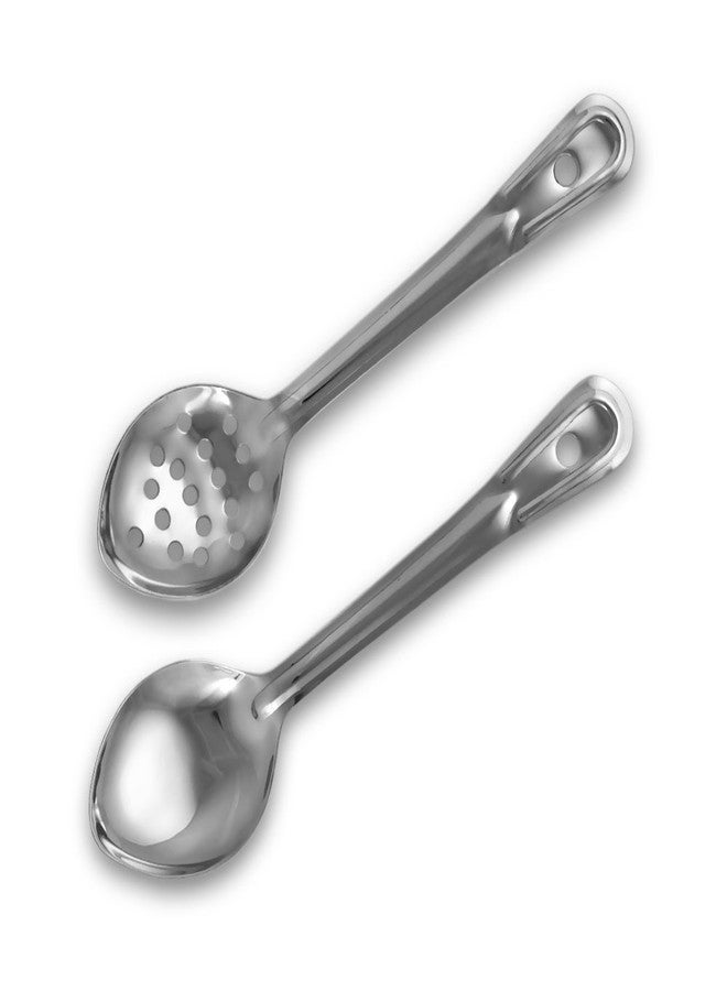 TrueCraftware- 11" Stainless Steel Solid and Perforated Basting Spoon with Hanging Slot Set of 2- Basting Utensil Spoon for Mixing Stirring Cooking & Serving Kitchen Accessories - Image 1