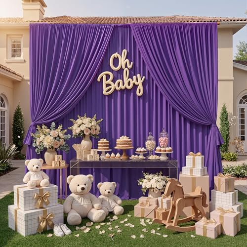 NSSONBEN 10ft x 10ft Wrinkle Free Purple Backdrop Curtain for Parties, Polyester Backdrop Drapes Panels 2 Panels 5x10ft for Photography Background Wedding Birthday Baby Shower Mermaid Party - Image 5