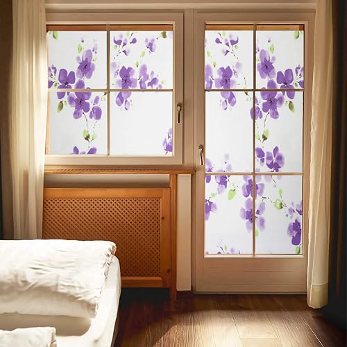 WALLTON Privacy Vinyl Frosted Window Film Glass Sticker Self-Adhesive Film Tint Wallpaper Opaque Sheet for Glass Privacy Cover Window, Door, Office, Home.| Anti-UV. (16x36 Inch, Purple Flowers) - Image 3