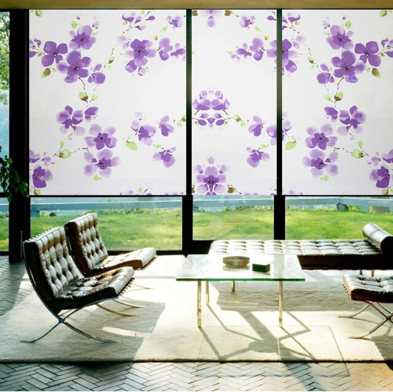 WALLTON Privacy Vinyl Frosted Window Film Glass Sticker Self-Adhesive Film Tint Wallpaper Opaque Sheet for Glass Privacy Cover Window, Door, Office, Home.| Anti-UV. (16x36 Inch, Purple Flowers) - Image 5